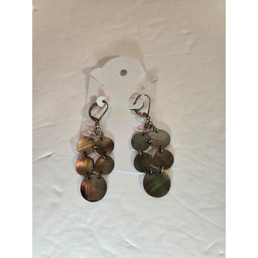 Silver Tone Abalone Shell Earrings Dangle Lever Back Closure